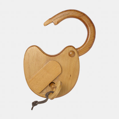 Vintage Handmade Wood Lock Sculpture with Working Key