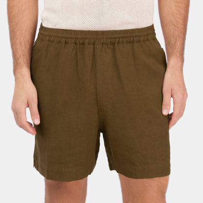 Washed Linen Relaxed Short in Olive