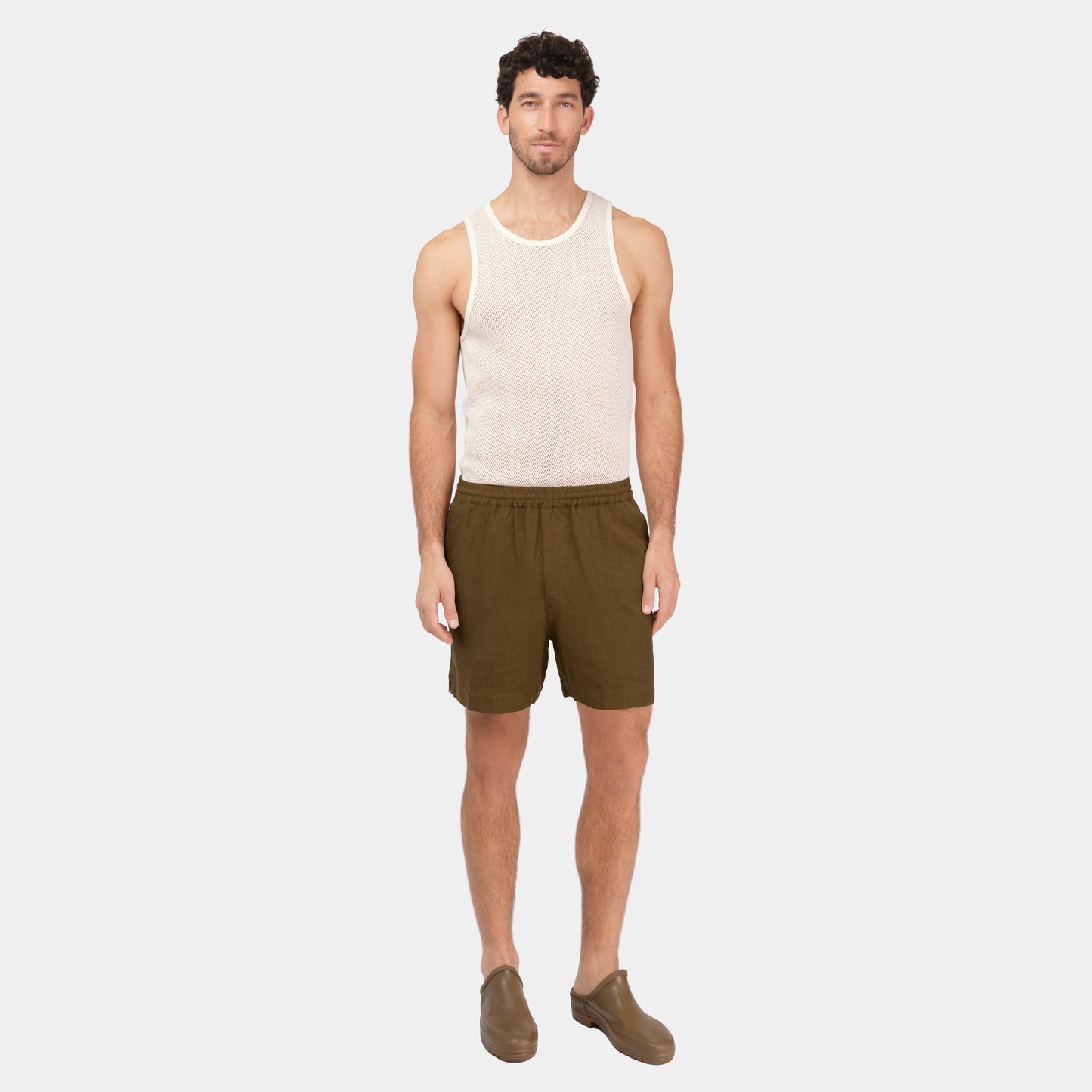 Washed Linen Relaxed Short in Olive