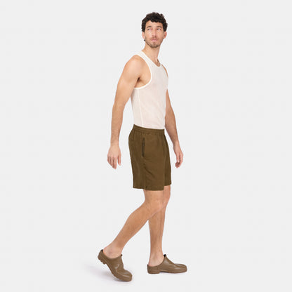Washed Linen Relaxed Short in Olive