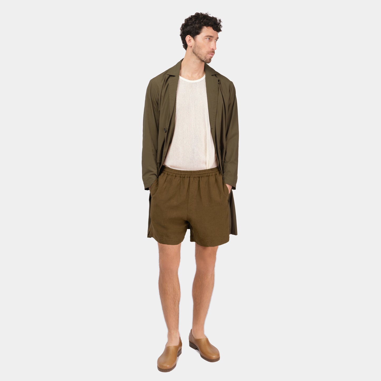 Washed Linen Relaxed Short in Olive