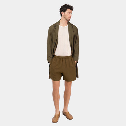 Washed Linen Relaxed Short in Olive