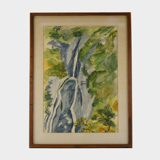 Vintage Watercolor of Waterfall, 1940s