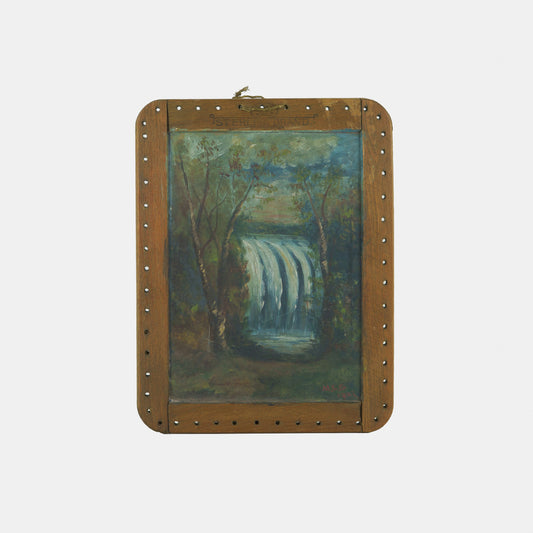 Antique Painting of Adirondack Waterfall, 1903