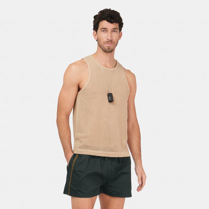 Cotton Mesh Tank Top in Wheat
