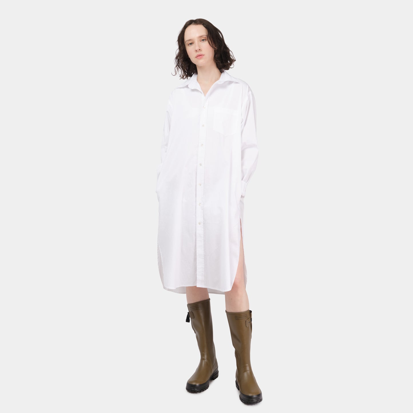 Cotton Oxford Long Gardening Chemise in White