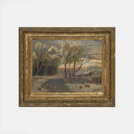 Antique Woodland Sunset Oil Painting