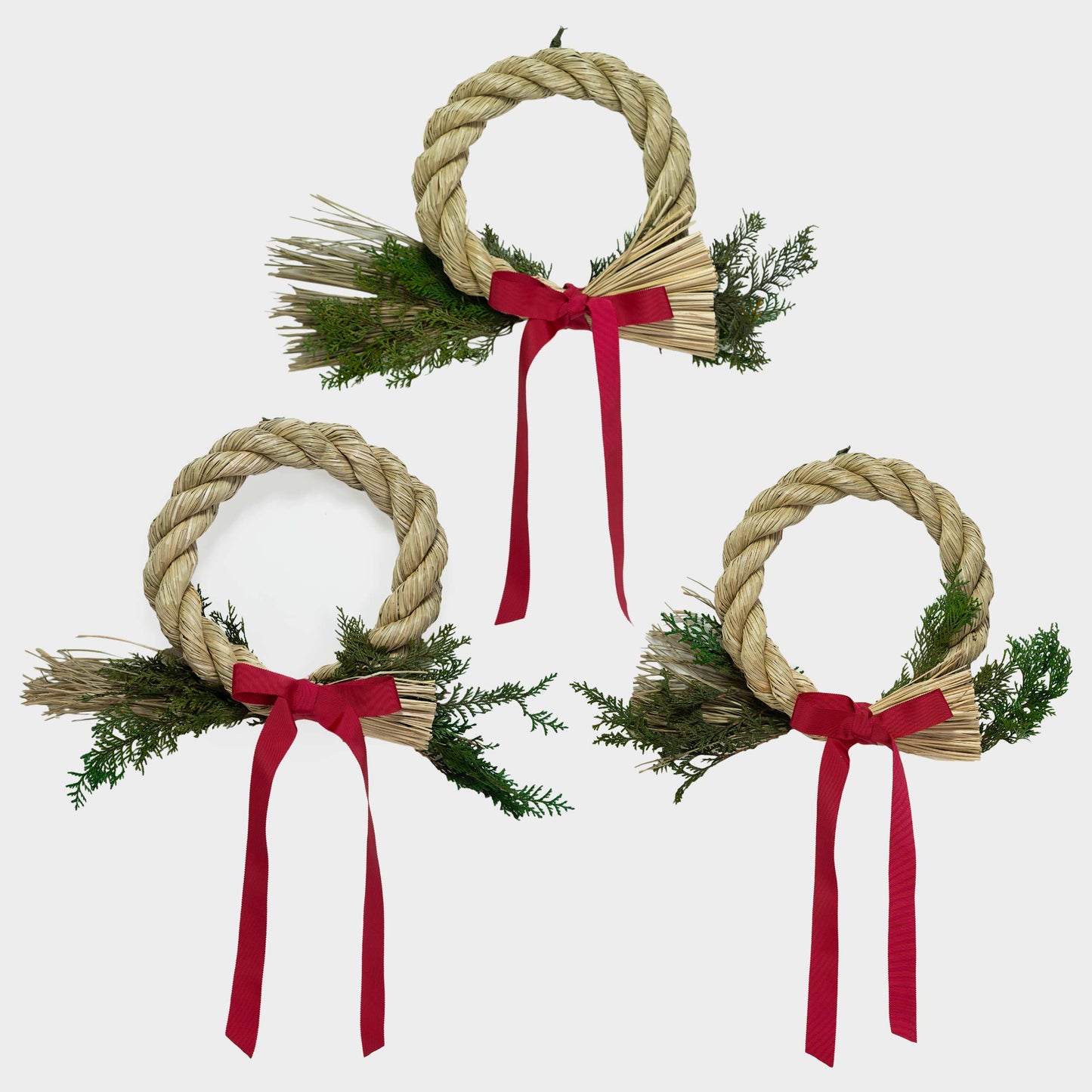 Japanese Rice Straw Wreath with Hinoki Greens and Red Bow