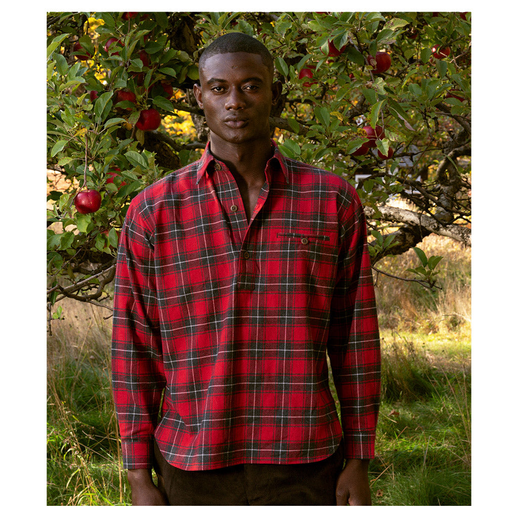 Japanese Cotton Flannel Gardening Smock No. 2 in Red Plaid