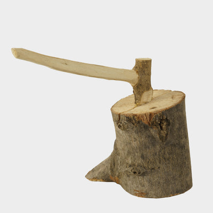 Vintage Folk Carved Miniature Ax with Bark