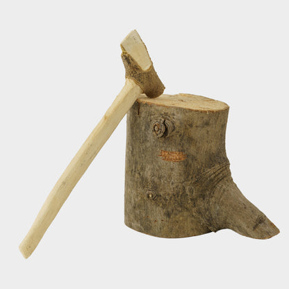 Vintage Folk Carved Miniature Ax with Bark