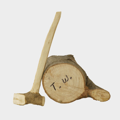 Vintage Folk Carved Miniature Ax with Bark