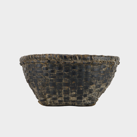 Vintage Woven Cane Harvest Basket, India