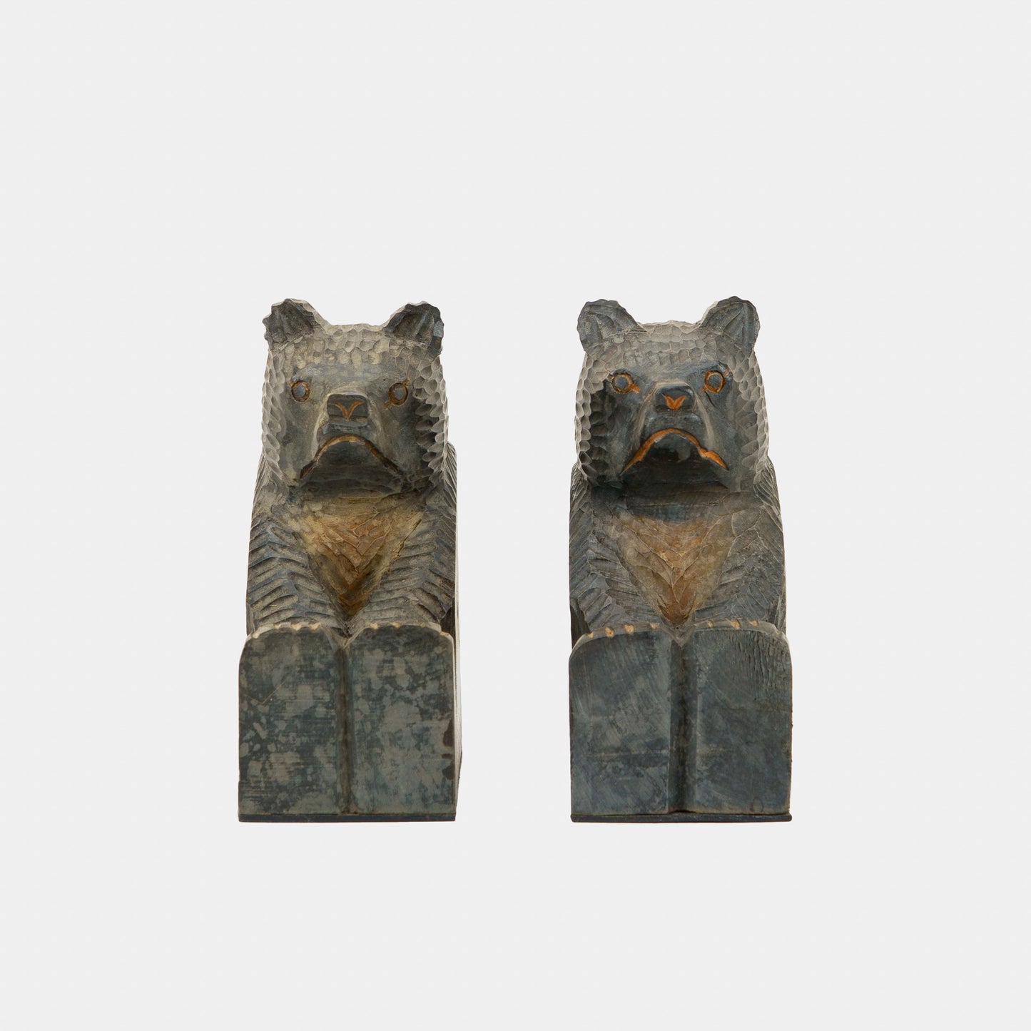 Vintage Pair of Hand Carved Grumpy Bear Bookends