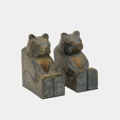 Vintage Pair of Hand Carved Grumpy Bear Bookends