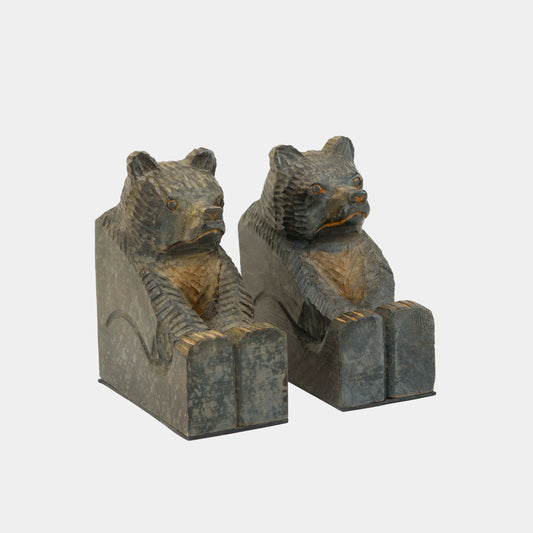 Vintage Pair of Hand Carved Grumpy Bear Bookends