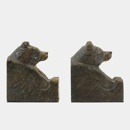 Vintage Pair of Hand Carved Grumpy Bear Bookends