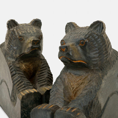 Vintage Pair of Hand Carved Grumpy Bear Bookends