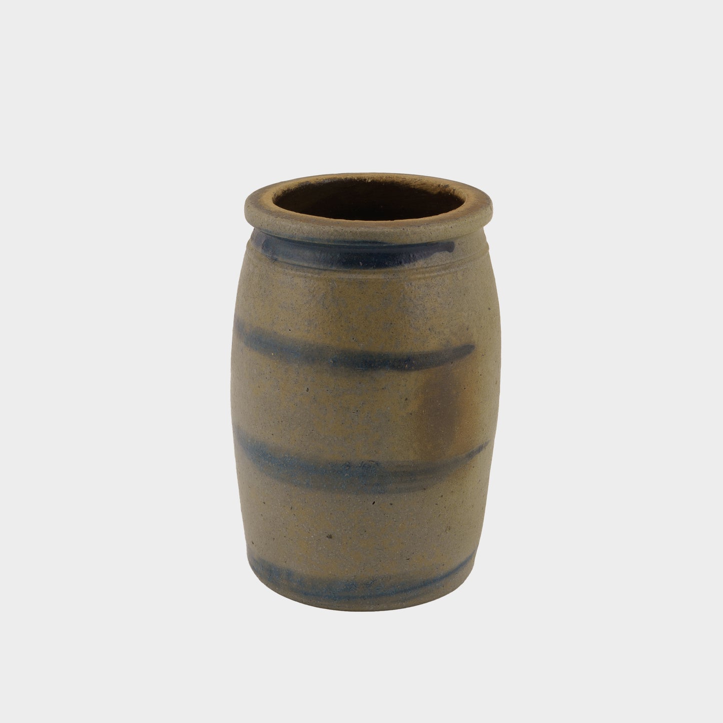 Antique Salt Glazed Stoneware Crock with Cobalt Stripe