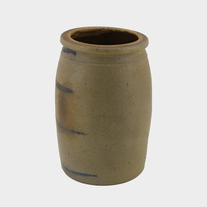 Antique Salt Glazed Stoneware Crock with Cobalt Stripe