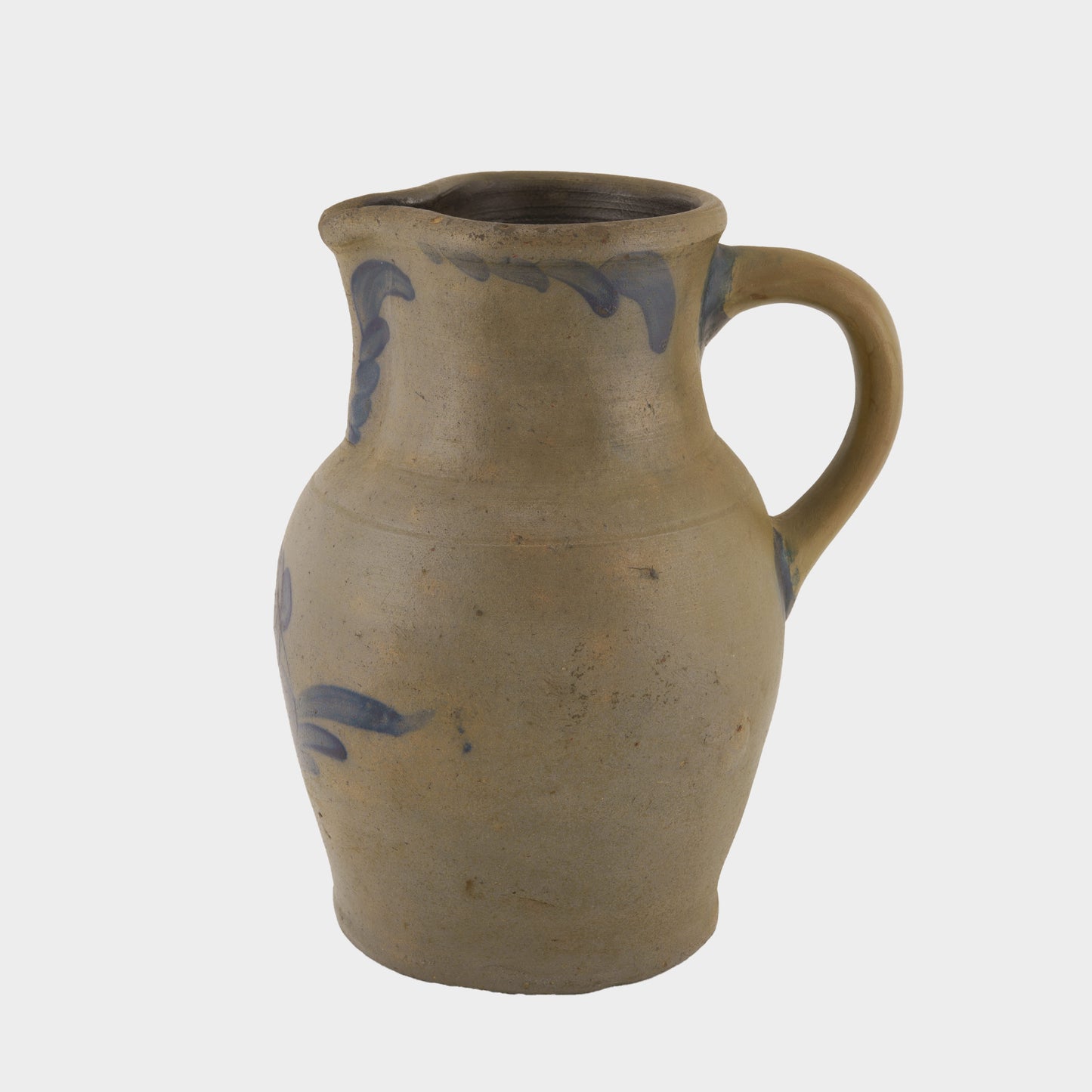 Antique Salt Glazed Stoneware Jug with Cobalt Design