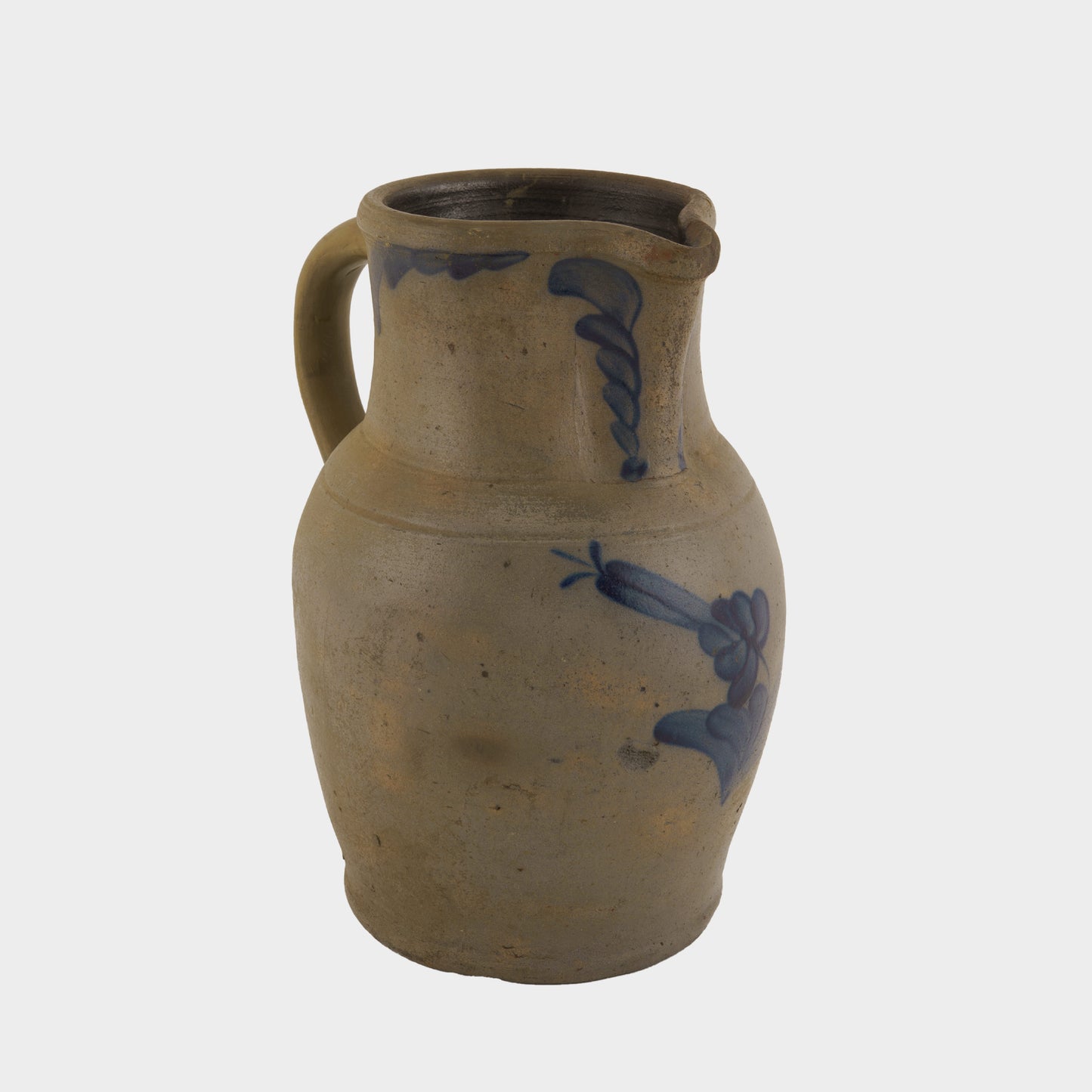 Antique Salt Glazed Stoneware Jug with Cobalt Design