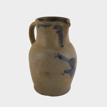 Antique Salt Glazed Stoneware Jug with Cobalt Design