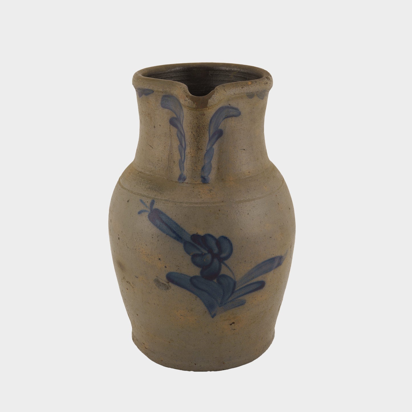 Antique Salt Glazed Stoneware Jug with Cobalt Design