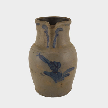 Antique Salt Glazed Stoneware Jug with Cobalt Design