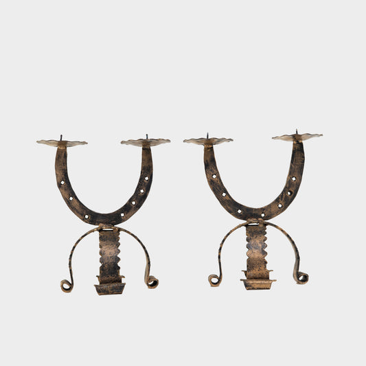 Vintage Brutalist Horseshoe Pair of Candlesticks
