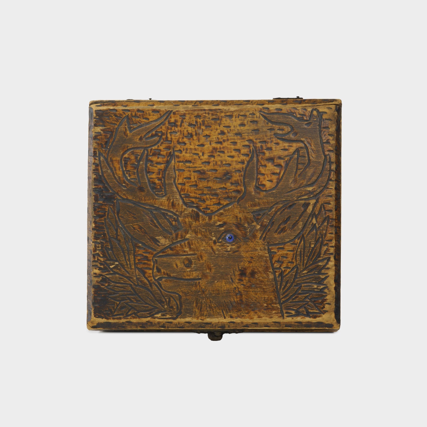 Vintage Folk Hand Carved Stag Keepsake Box, 1950s