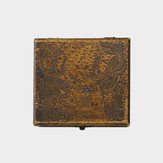 Vintage Folk Hand Carved Stag Keepsake Box, 1950s