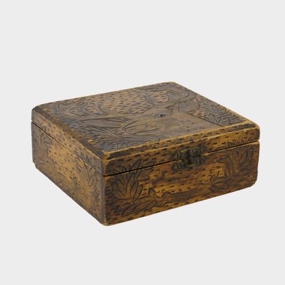 Vintage Folk Hand Carved Stag Keepsake Box, 1950s