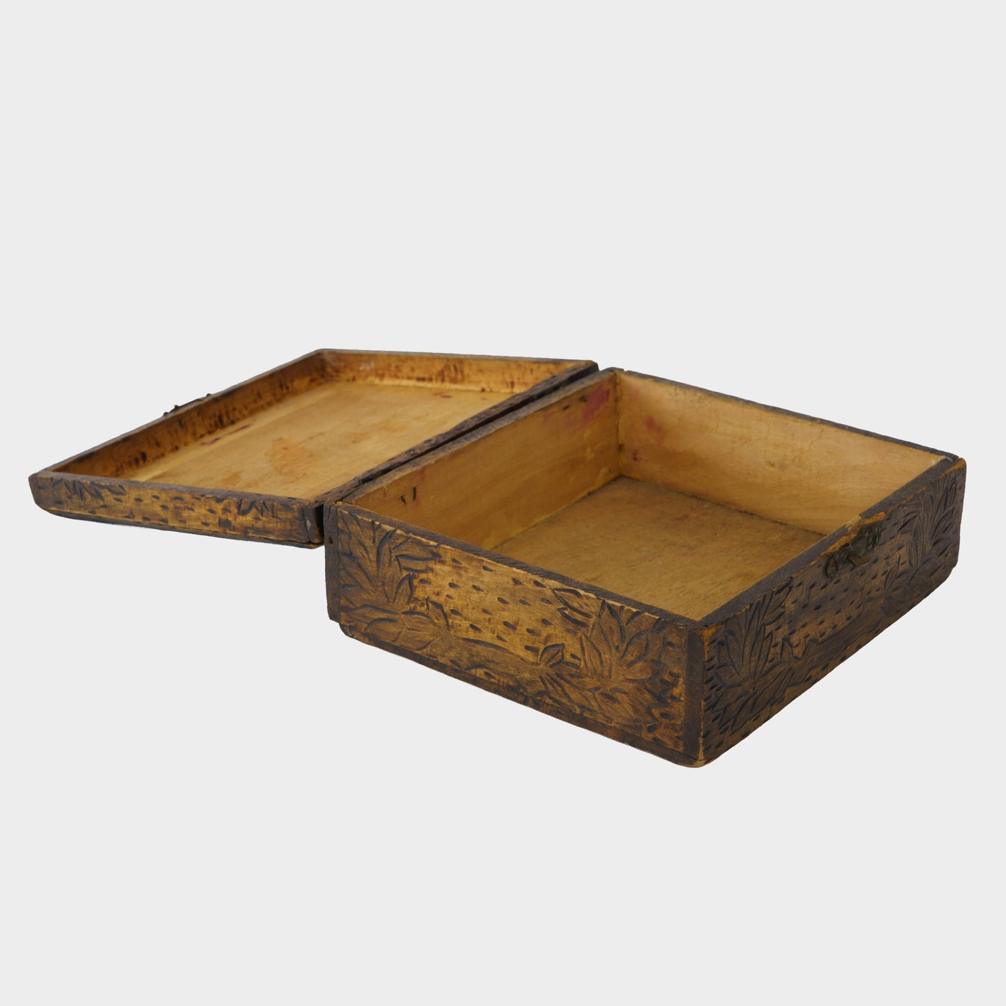 Vintage Folk Hand Carved Stag Keepsake Box, 1950s