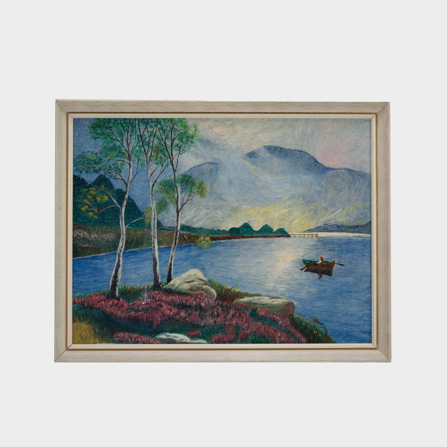 Vintage Painting of Canoe on Lake, England