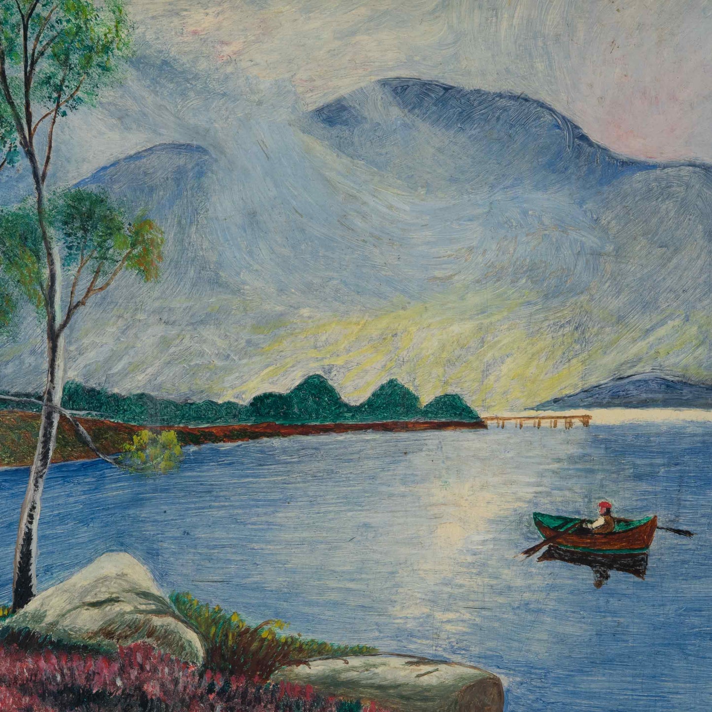 Vintage Painting of Canoe on Lake, England