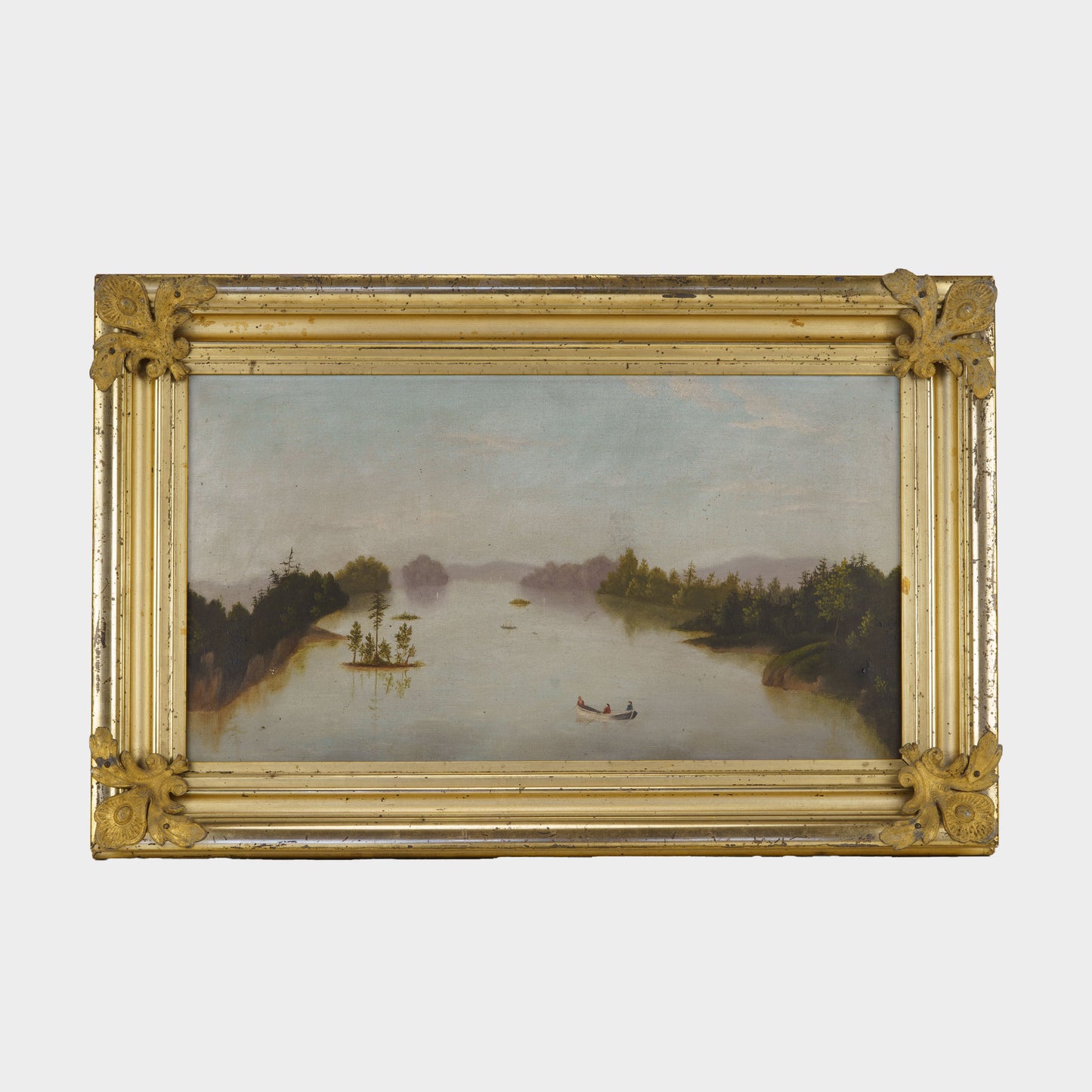 Antique Painting of Canoers, New York