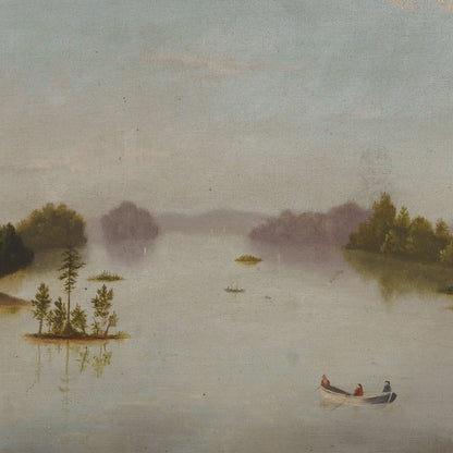 Antique Painting of Canoers, New York