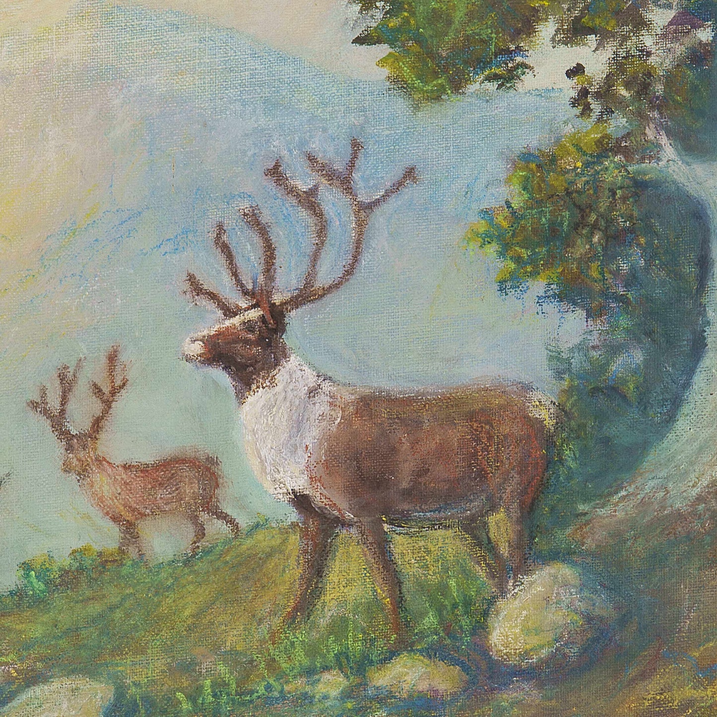 Vintage Painting of Deer
