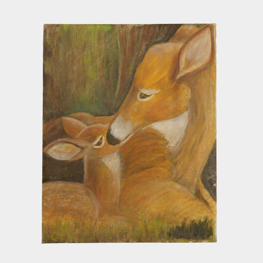 Vintage Painting of Doe with Fawn