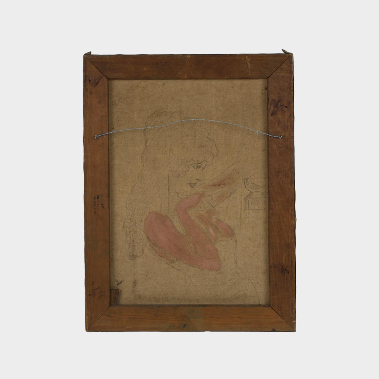 Antique Deer Painting with Drawing of Woman on Reverse Side, New York, 1800's