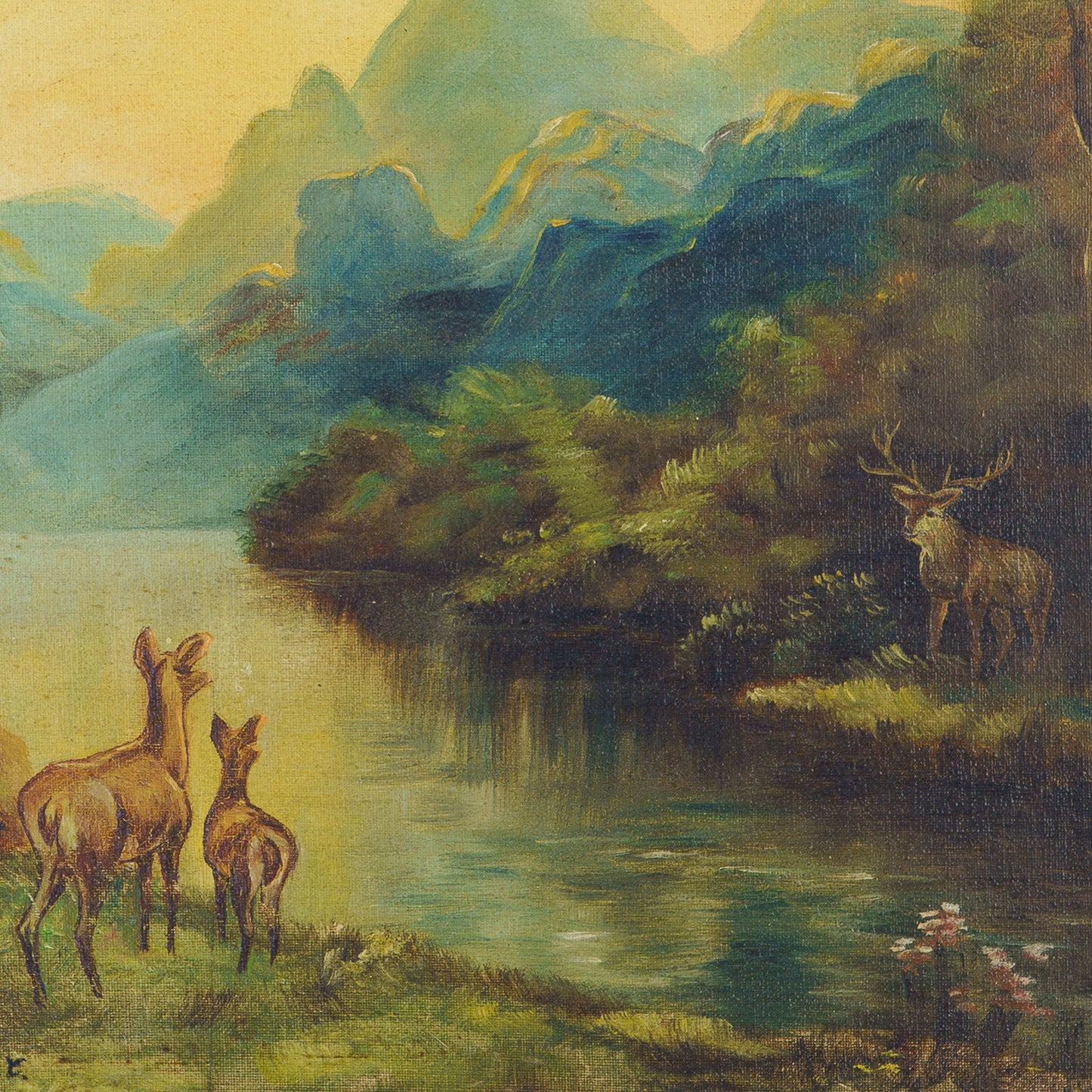 Antique Adirondack Landscape with Deer, 1938. New York