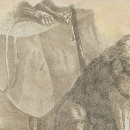 Antique Mixed Media Study with Dog and Gloves, 1888