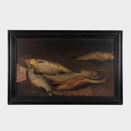 Large Vintage Still Life with Fish, Oil on Canvas, New York, 1936