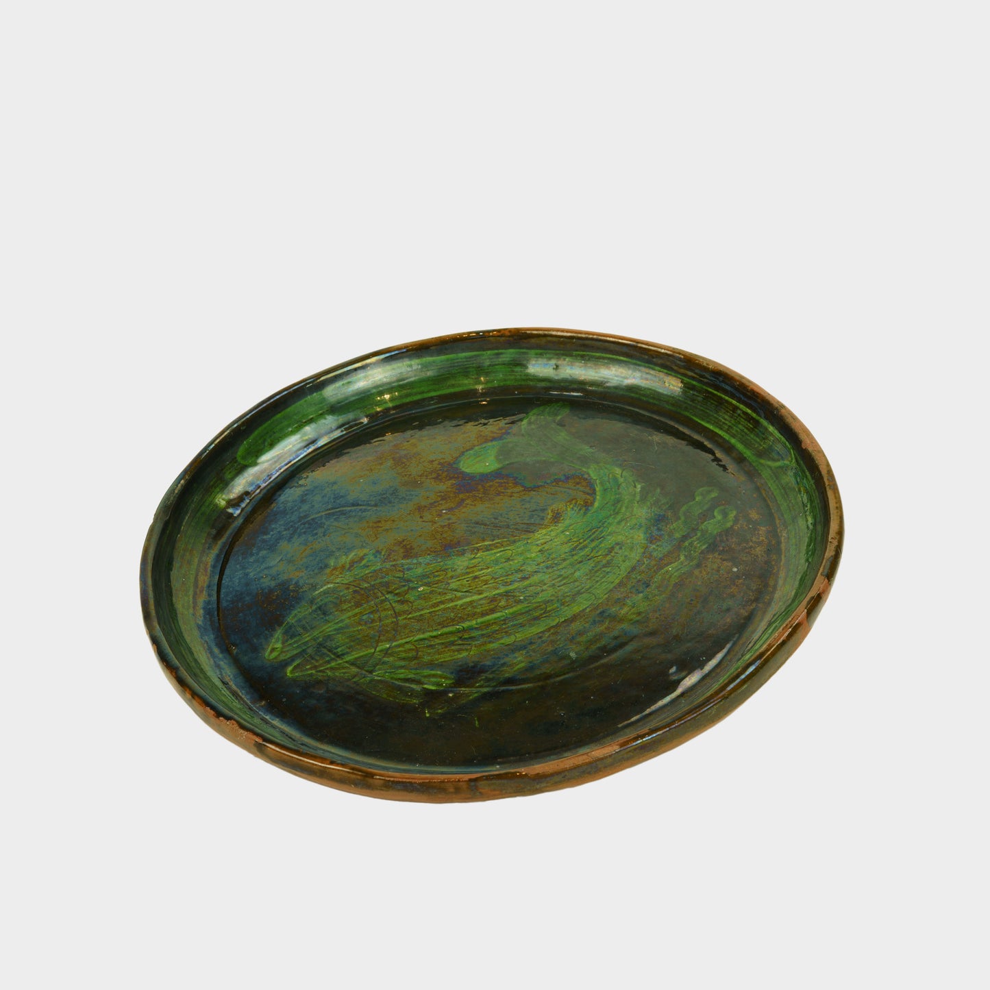 Vintage Glazed Redware Fish Plate