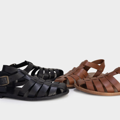 Calfskin Leather Fisherman Sandals in Black