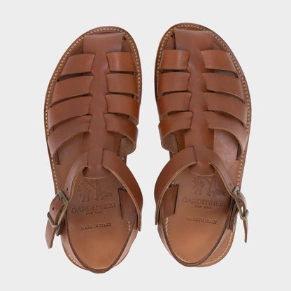 Calfskin Leather Fisherman Sandals in Cognac