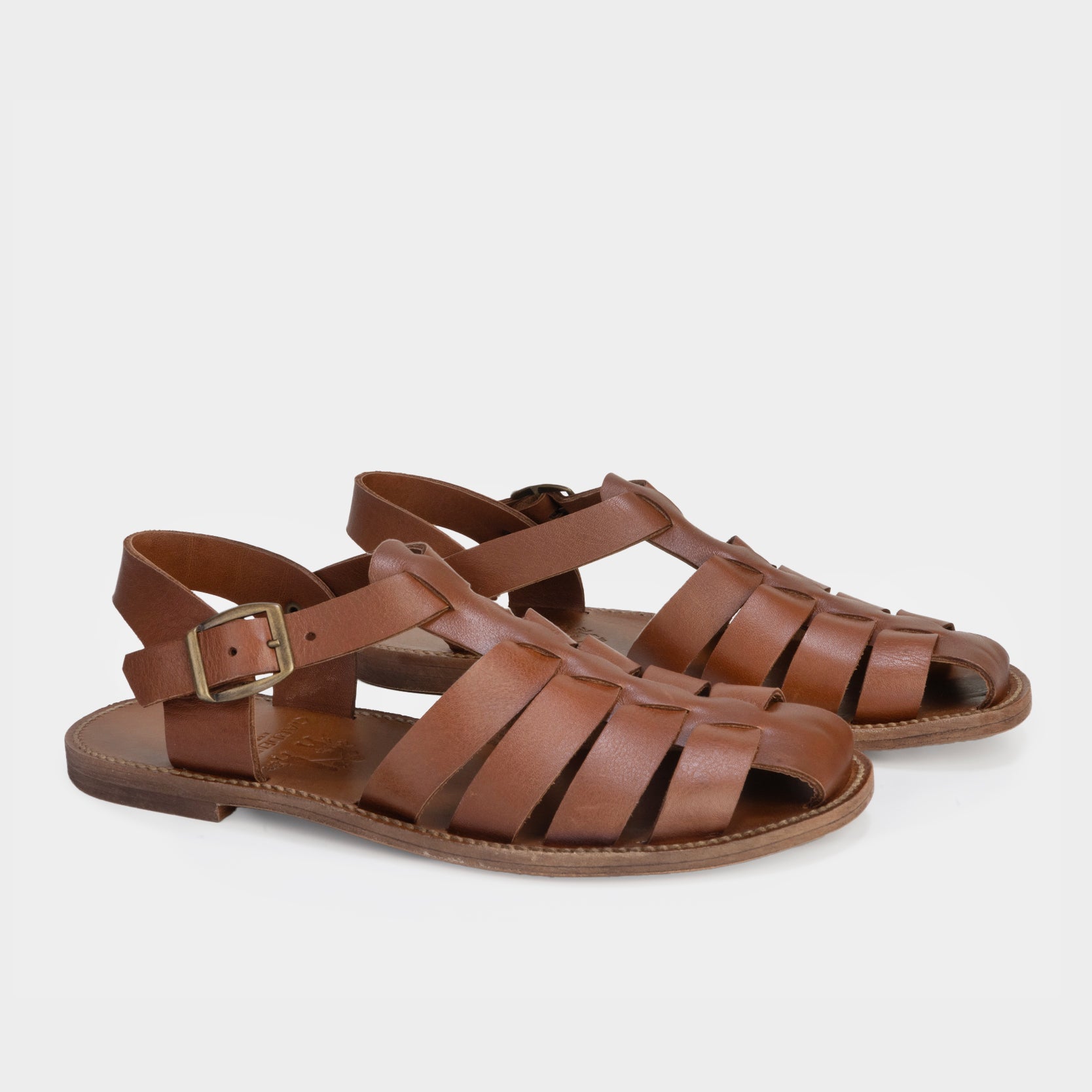 Calfskin Leather Fisherman Sandals in Cognac