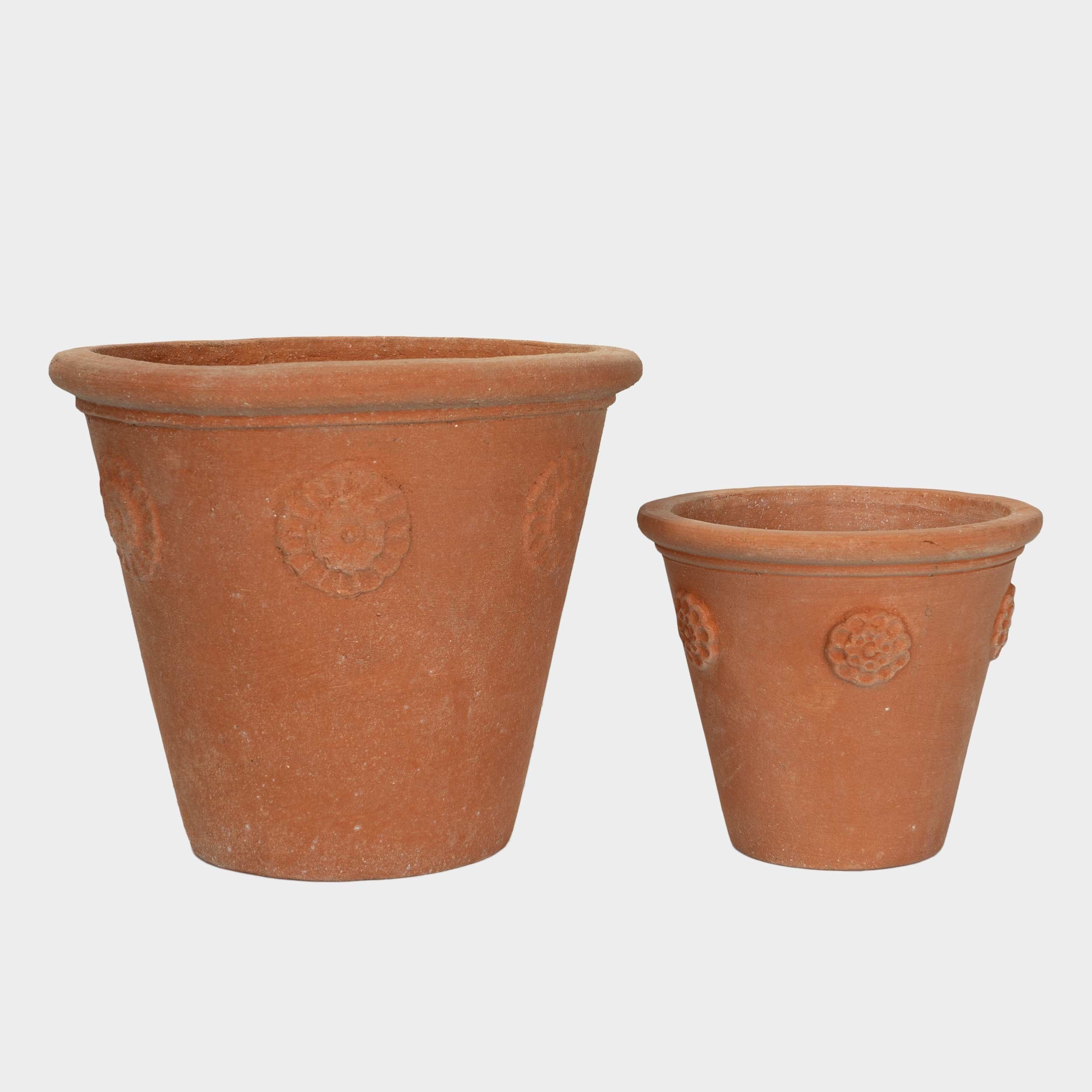 Italian Terra Cotta Pots with Floral Motif - 6'
