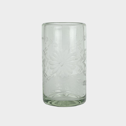 Floral Etched Drinking Glasses in Blown Recycled Glass